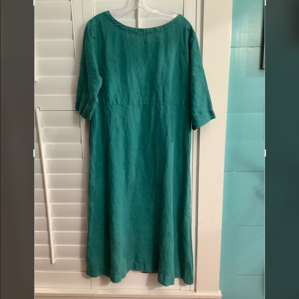 COPY - Camille & Co. Teal Green Thick Linen Dress Size M - Picture 2 of 4
